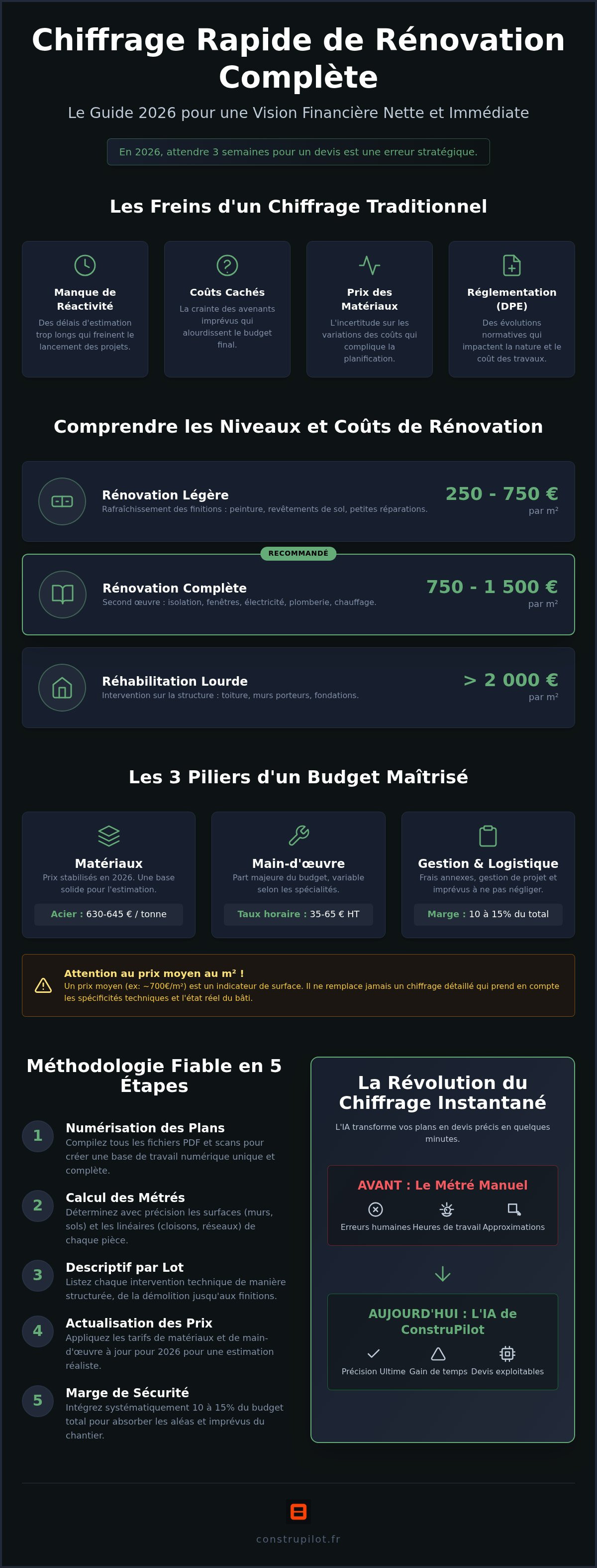 Infographie — Chiffrage rapide rénovation complète : Guide expert pour estimer vos travaux en 2026